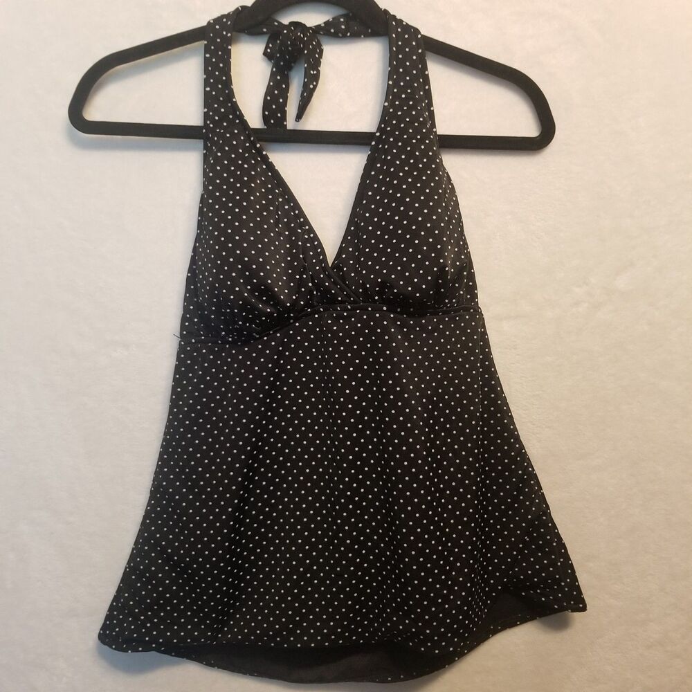 Miraclesuit 12 Tankini Top Halter Swim Top Black White Polkadots Padded Chest